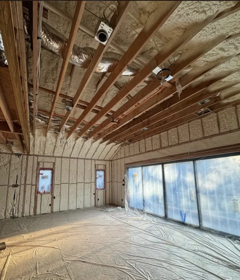 Interior walls and ceiling insulated with spray foam during new construction in Garden Acres